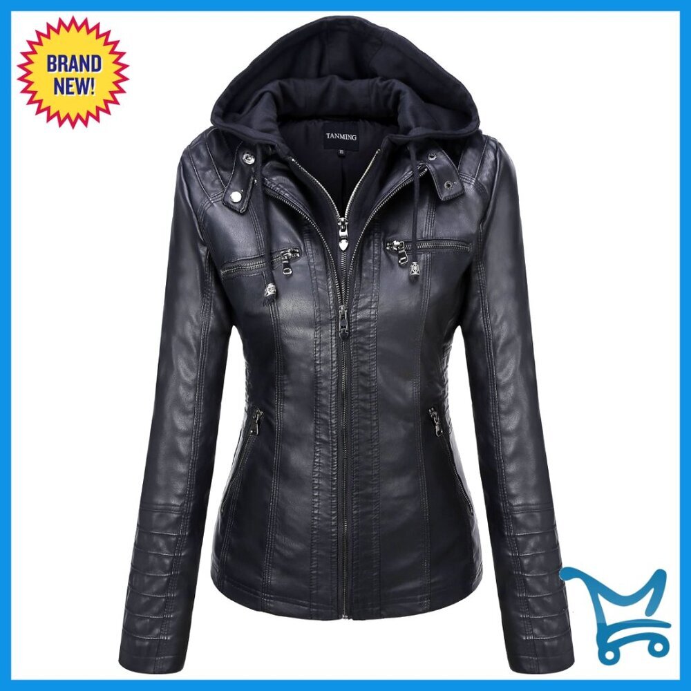 Faux Leather Moto Jacket Hooded Biker Coat Slim Fit Y2K Punk Style Outerwear